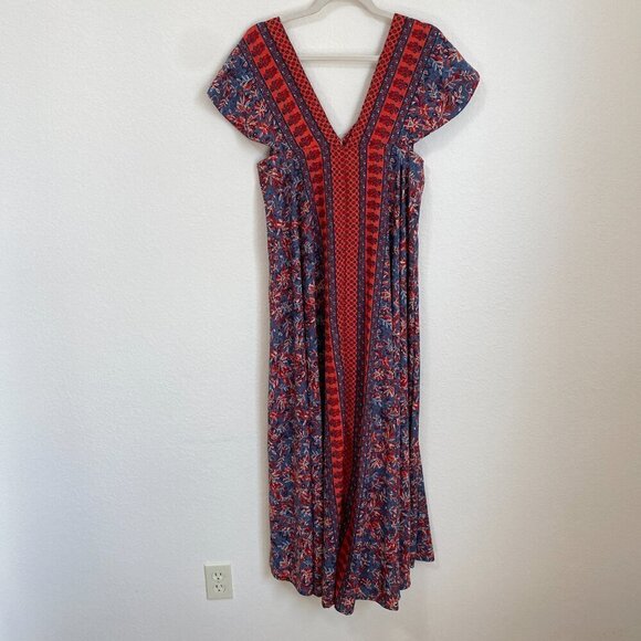 Anthropologie Boemo Double V Neck Cap Sleeve Floral Boho Kaftan Maxi Dre… - Picture 5 of 8